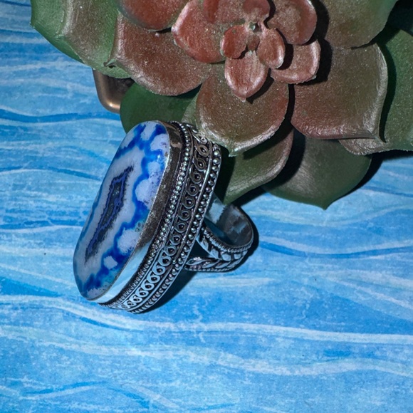 Blue Agate Silver Ring - Picture 7 of 15